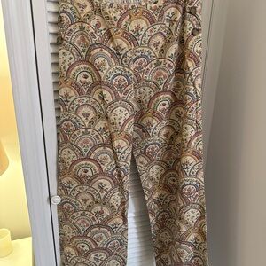 Paisley wide leg pants, small, embroidery print birds, butterflies, flowers